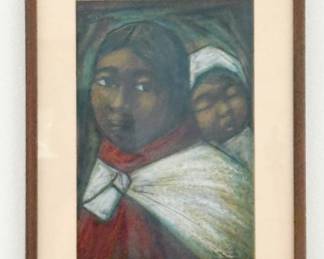 Mother with Child by A. Nieto - Framed size is 18.5"x14."