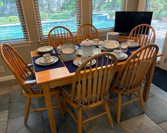 Rectangular Table w/ Six Matching Spindle-back Windsor Chairs