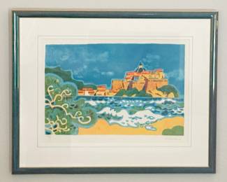"Calvi Beach" by Guy Charon - Framed size is 22"x27".