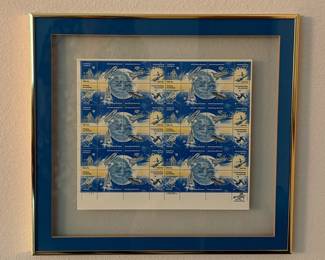 Framed USPS Full Mint Pane of the 1981 “Space Achievement” Commemorative Stamps 