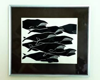 "Right Whales" by J. Bellinger, Signed and Numbered - Framed size is 14"x16."