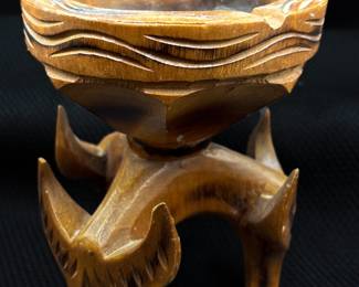 Vintage Hand Carved Wooden Ashtray - Southwestern Decor