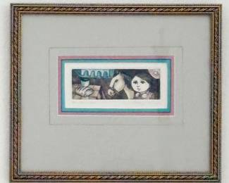 "Pan y Vino" by Leticia Tarrago - Framed size is 11"x13."