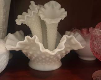 Fenton Hobnail Milk Glass Epergne