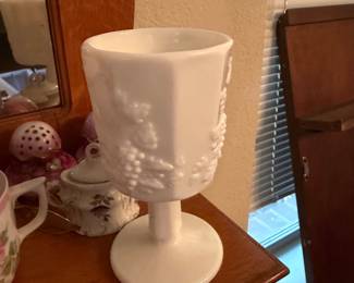 Westmoreland Paneled Grape Milk Glass Goblet