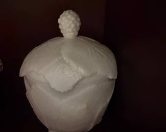 Fostoria Milk Glass Grape Leaf Candy Dish