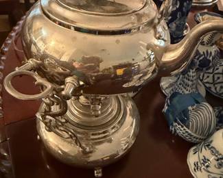 Victorian Silver Plated Tilting Tea Kettle on Stand