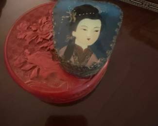 Chinese Carved Cinnabar Lacquer Box…..Asian trinket box