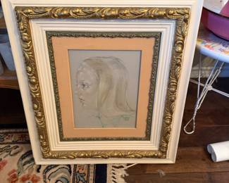 Vintage Pastel Drawing Portrait of a Young Woman 