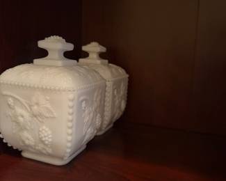 Westmoreland Beaded Grape Milk Glass Square Covered Dish