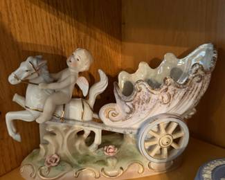 Porcelain Cherub Horse Chariot Planter