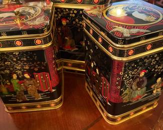 VINTAGE CHINOISERIE NESTING TEA TIN set
