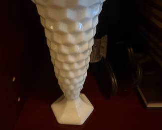 E.O. Brody Diamond Quilted Milk Glass Vase