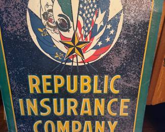 Republic Insurance Company Antique Tin Sign