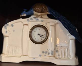 Art Nouveau Porcelain Peacock Mantel Clock