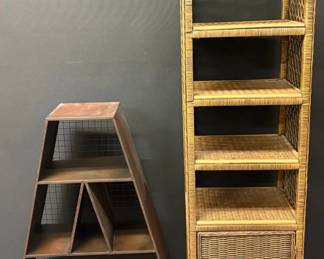 Metal Letter A Wall Shelf And Wicker Standing Shelf With Cabinet