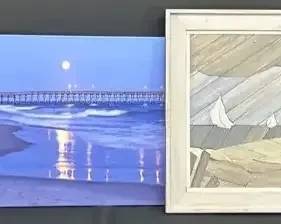 Vintage Wood Mosaic Seascape And Carolina Beach Pier