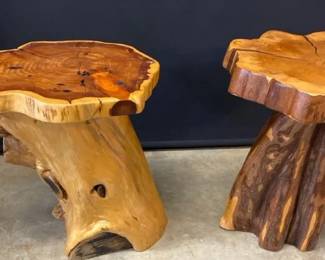 Natural Live Edge Wooden Stump Stoolside Table Polished Wood Pedestal Base