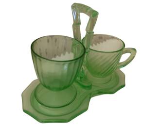 299 - Uranium Green Glass Sugar & Creamer 6 x 8 x 4