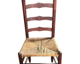 933 - Vintage Ladder Back Chair w/ Rush Seat (Description): approximately 42" tall