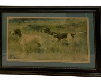 757 - Framed Print 12"x18" (Description): A framed print measuring 12 inches by 18  inches. The print is presented with a blue  mat and cream inner mat, housed in a dark  wooden frame with decorative molding.