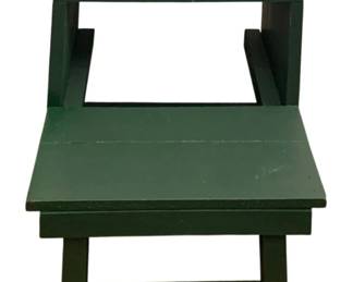 538 - Wood Stool 17"x14"x16" (Description): A wooden stool measuring 17 inches by 14  inches by 16 inches. This sturdy piece  features a two-tier step design with a  painted green finish.