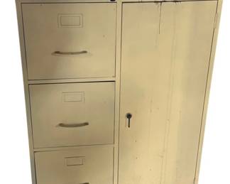 916 - Metal Storage Cabinet w/ 3 File Drawers & contents (Description): 39 x 30 x 18