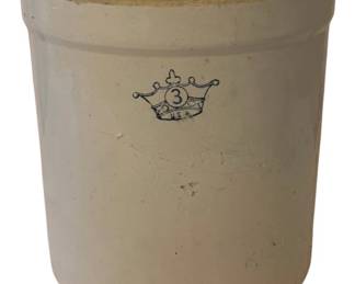 216 - 3 Gallon Crock 11.5"x10.5" (Description): A 3 gallon stoneware crock featuring a blue  crown logo with "USA" marking. The crock  measures 11.5 inches by 10.5 inches.