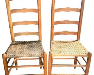 937 - 2 Ladder Back Woven Seat Chairs-36.5 x 17.5 x 15
