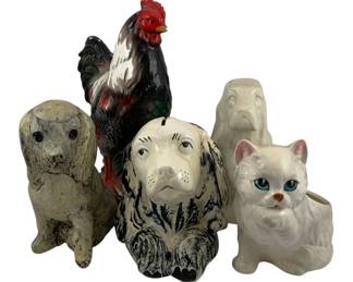 467 - 5 Ceramic Animals (Description): A collection of five ceramic animal  figurines. The lot includes various  decorative ceramic pieces depicting different  animals.