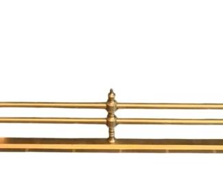 67 - Brass Fireplace Rail Bumper Guard (Description): Brass fireplace rail bumper guard featuring  decorative turned posts with finials and  horizontal rails. Measures 7.5 inches by 48  inches by 13 inches.
