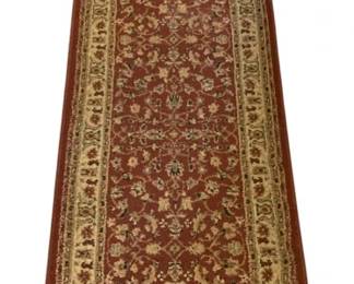 494 - Castella Runner Rug 2'2"x7'7" (Description): Castella runner rug featuring a traditional  design with a red field and decorative  border. Measures 2'2" x 7'7".