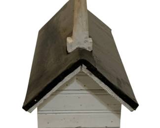 743 - Wood Birdhouse 17.5"x17.5"x8" (Description): Wood birdhouse featuring a church-style  design with a steeple. Measures 17.5 inches  by 17.5 inches by 8 inches.