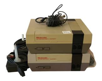 205 - Nintendo NES Game System & More (Description): Lot of Nintendo NES game system and more.  This lot includes Nintendo Entertainment  System consoles with associated cables and  accessories. Used as is electric/electronic/mechanical item. No guarantee all components, untested.