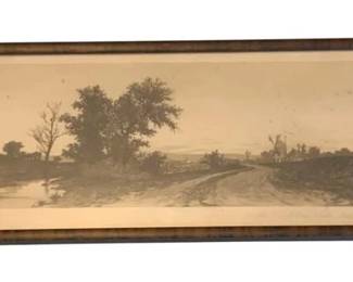 142 - Framed Print 9.5"x24.5" (Description): A framed print featuring a landscape scene.  The piece measures 9.5 inches by 24.5 inches.