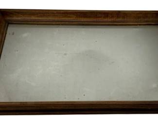 429 - Mirrored Serving Tray 3"x19.5"x11.5" (Description): serving tray with wooden frame and turned  wooden handles. Measures 3 inches high by  19.5 inches wide by 11.5 inches deep.