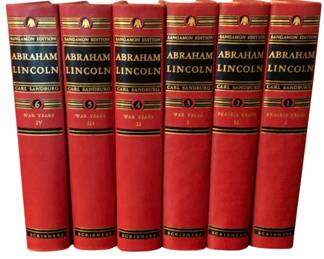 102 - Sangamon Ed. Abraham Lincoln 6pc Book Set (Description): A six-piece set of Abraham Lincoln books by  Carl Sandburg, Sangamon Edition. Published by  Scribners, this collection includes volumes  covering both the Prairie Years and War Years  periods of Lincoln's life.