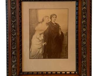 74 - Vintage Framed Print 24"x19" (Description): A framed print featuring a classical scene.  The piece measures 24 inches by 19 inches and  is presented in an ornate decorative frame.
