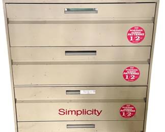 914 - 4-Drawer Metal Cabinet - 42.5 x 33 x 25 (Description): used at one time for vintage Simplicity  Sewing Patterns