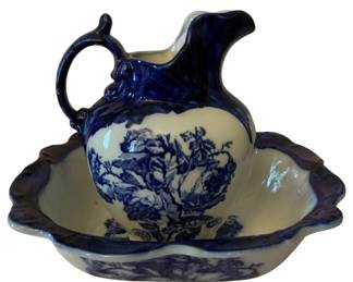 309 - Ironstone Stafford shire Bowl & Pitcher (Description): 12 x 15 x 13