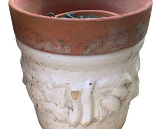 26 - Ceramic Planters 10.5"x11.5" (Description): Ceramic planters featuring a decorative  relief design on the exterior. Measurements:  10 1/2" x 11.5".