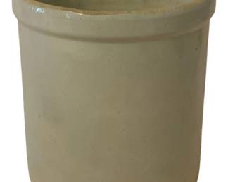 261 - Stoneware Crock 6"x6" (Description): Stoneware crock with a simple cylindrical  form and rolled rim. Measures 6 inches by 6  inches.