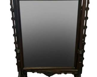 266 - Antique Victorian Fire Screen w/ clear glass panel (Description): 50 x 33 x 14 - Features ornate carvings