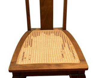 628 - Antique Chair w/ Cane Seat 37.5"x17"x17" (Description): Antique wooden chair featuring a cane seat.  The chair has a shaped crest rail with carved  shell detail, vertical splat back, and  stands on cabriole legs. Measures 32.5 inches  high by 17 inches wide by 17 inches deep.
