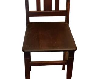 147 - Wood Chair 27"x12"x13" (Description): A wooden chair with a classic design.  Measures 27 inches high by 12 inches wide by  13 inches deep.