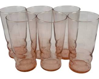 297 - 6 Pink Glass Tumblers - 6" Tall