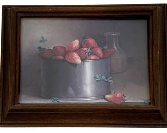 447 - Framed Print 10.75"x15.75" (Description): A framed print depicting a still life scene.  The print is presented in a wooden frame and  measures 10 3/4 inches by 15.75 inches.