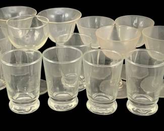 421 - Assorted Glasses (Description): A lot of assorted clear glasses in various  styles and sizes. Measurements range from 3.5  to 5 inches.