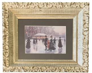 236 - Framed Print 12.5"x15" (Description): A framed print measuring 12.5 inches by 15  inches. The print is presented with a dark  mat and housed in an ornate gilded frame with  decorative carved detailing.