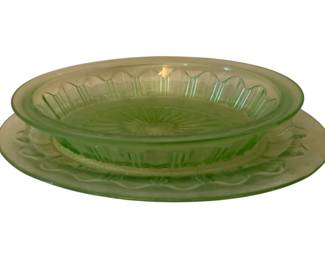 319 - 2 Uranium Green Glass Plate & Dish - 3 x 12 x 9